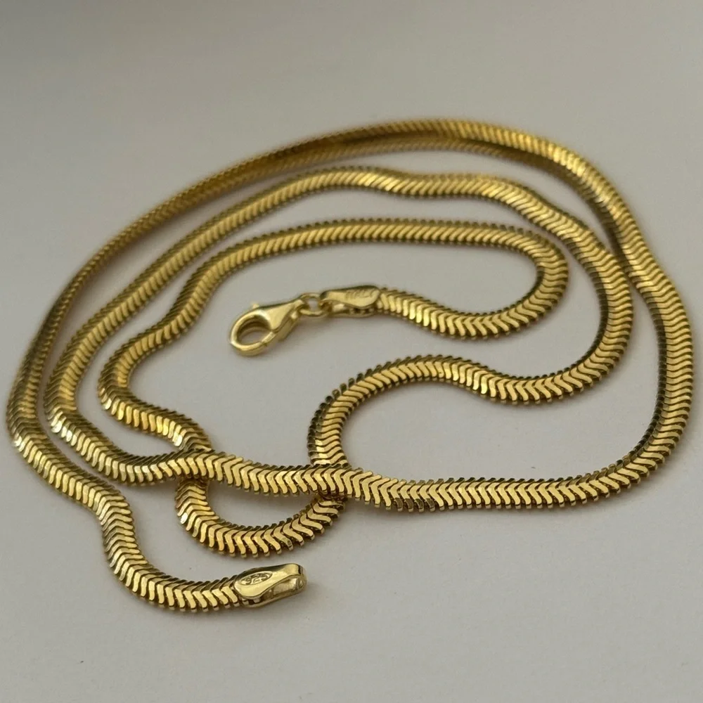 925 Silver 21.75” 3mm necklace snake chain 18k yellow gold plated